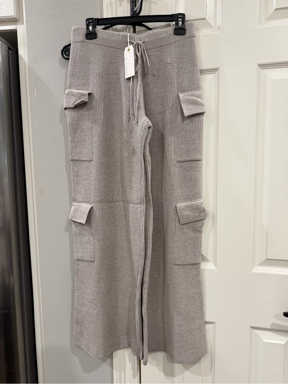By Together Knit Cargo Wide-Leg Pants - Light Gray Sz M